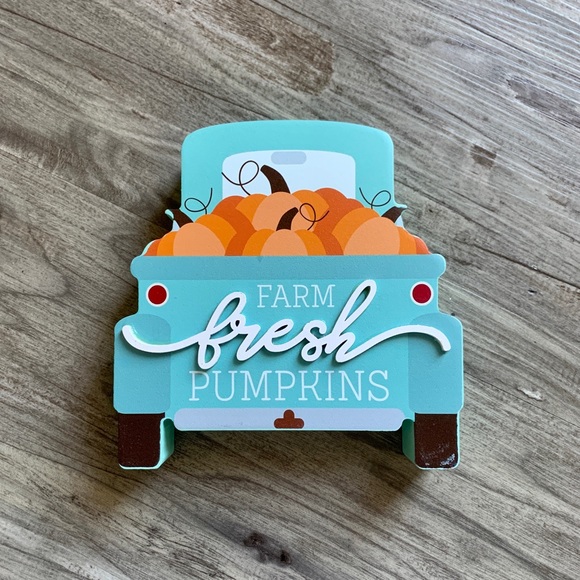 Turquoise Fall Farm Fresh Pumpkin Truck Table Sign - Picture 1 of 6